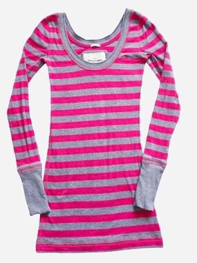2000s y2k Abercrombie & Fitch pink & grey striped long sleeve shirt size XS